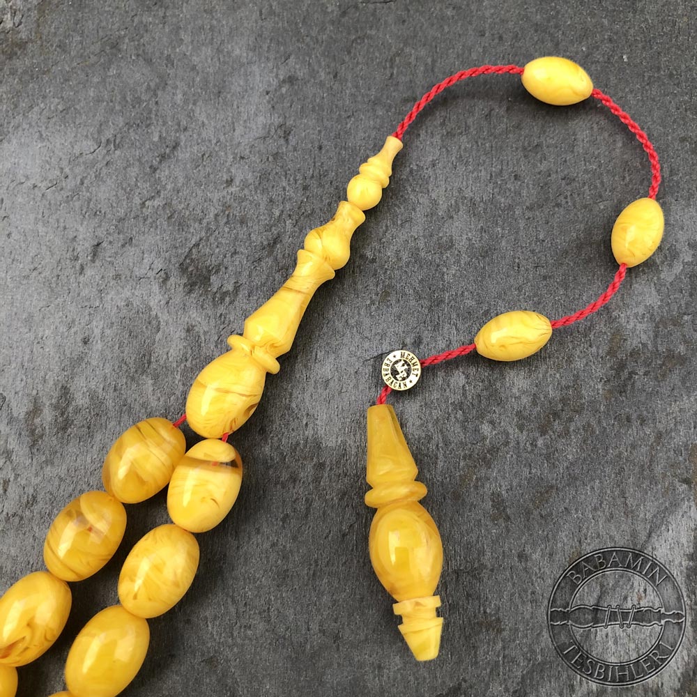sarı harelli yumurta model sıkma kehribar tesbih